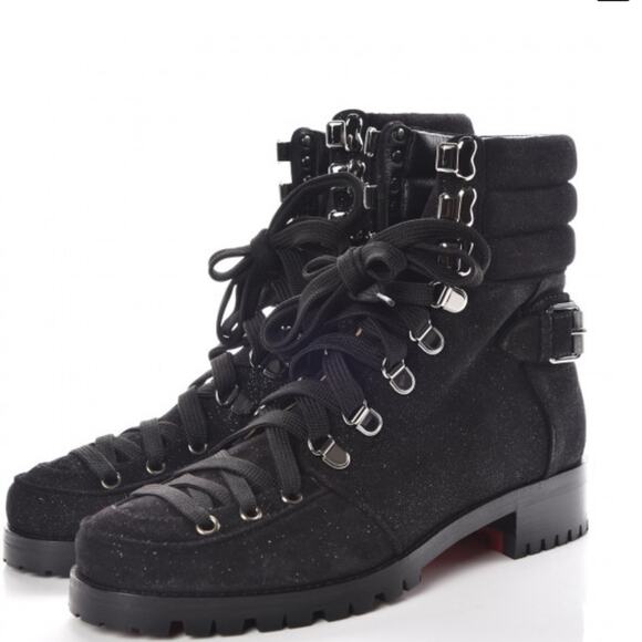 CHRISTIAN LOUBOUTIN Crosta Star Who Runs Flat Boots Size 38.5 Black - Picture 1 of 9